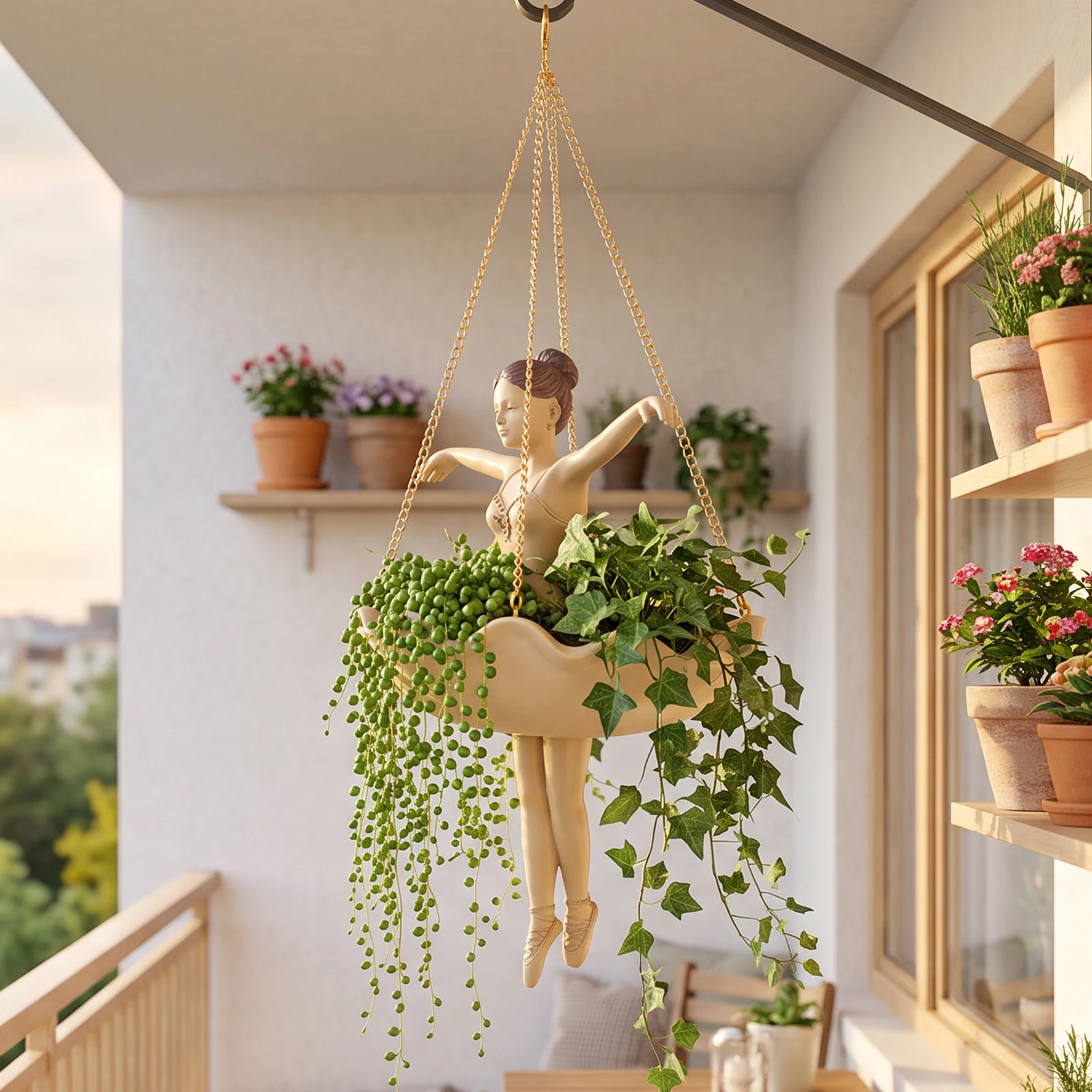 Ballet Dancer Hanging Planter Cute Resin Ballerina Plant Pot Elegant Dancer Artistic Plant Holder for Trailing Vines Succulent