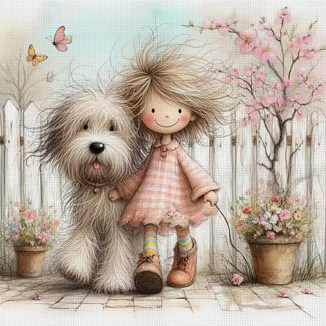 Fluffy Friend Kreuzstich-Set zum Selbermachen, 11CT-Stickerei, Heimwanddekoration, Geschenk, handgefertigtes Material, rahmenlos, halbfertig, 36 x 36 cm