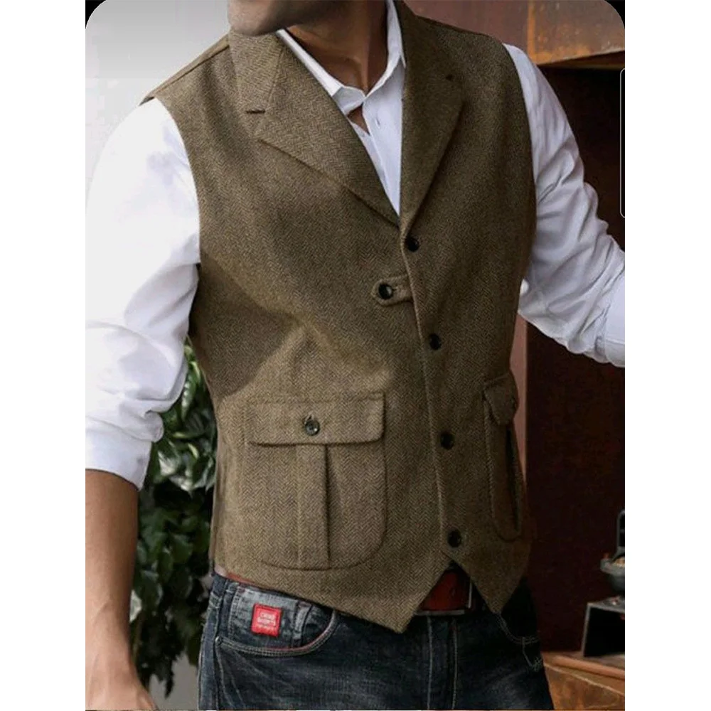 Men's Herringbone Vest Formal Man Dress Vest Suit Male Mens Waistcoat Gilete Modern Mens Vests Elegant Clothes Man Gilet Casual