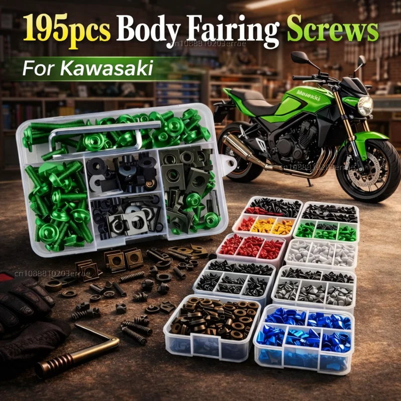 195pcs Motorcycle Fairing Bolts Body Screws Nuts For Kawasaki Ninja H2 H2R Zx6R Zx12R 400 650 1000 Zx9R Kit Aluminum CNC Clips