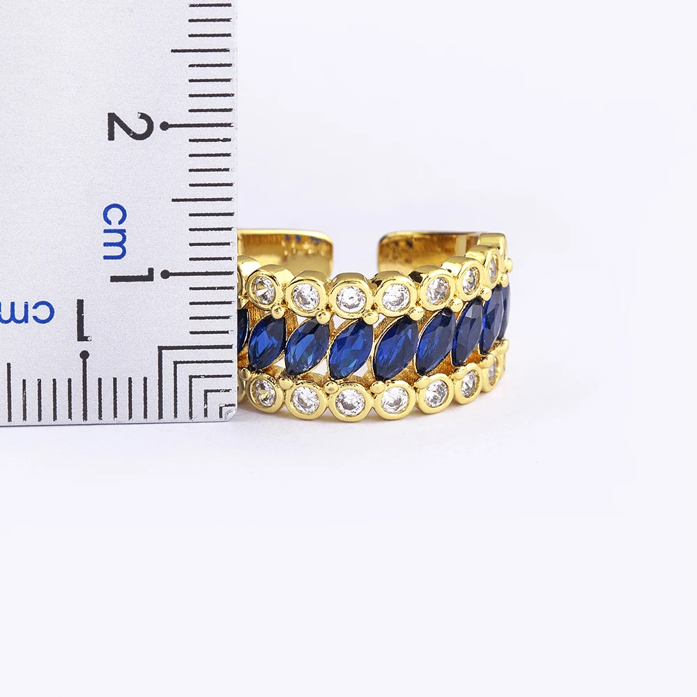 Nidin Luxury Wide Open Ring For Women Cubic Zirconia Crystal Double Row Adjustable Finger Rings Wedding Party Statement Jewelry