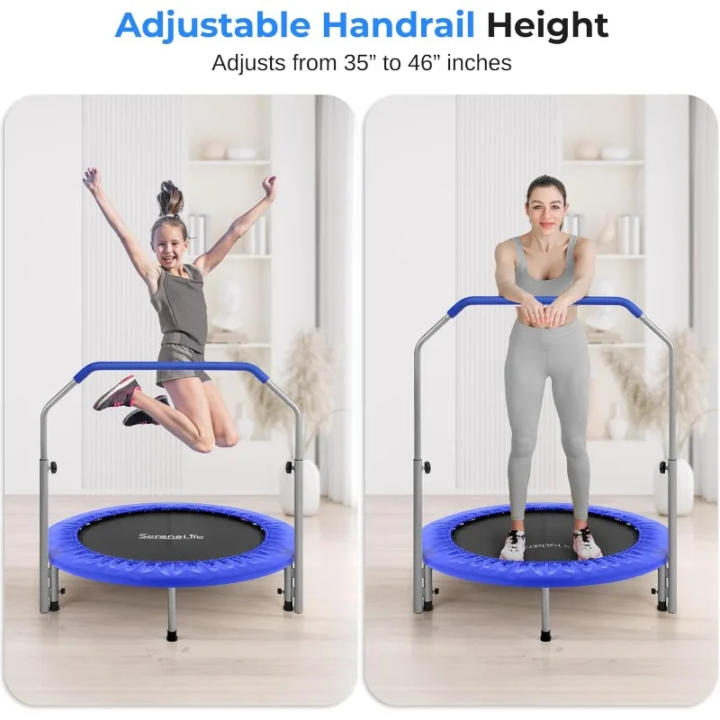 Life 36/40" Foldable Mini Trampoline - Compact Fitness Trampoline for Kids Adults, Exercise Rebounder with Foam Handle, In