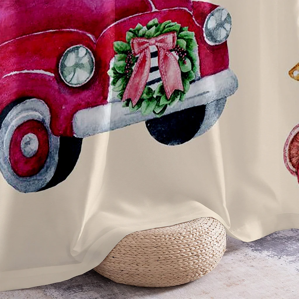 2pcs Curtains Featuring A Watercolor Cartoon Car Print—Perfect For Christmas Holiday Decor Or A New Year's Gift For Children.