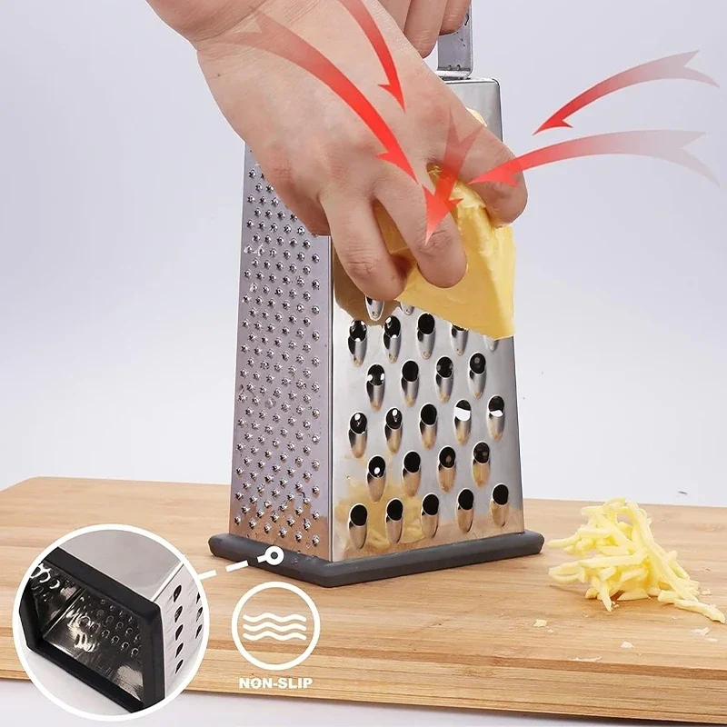 1 rallador de queso, rallador tipo caja específico para queso, cortador universal de verduras de cuatro lados de acero inoxidable, triturador de alimentos