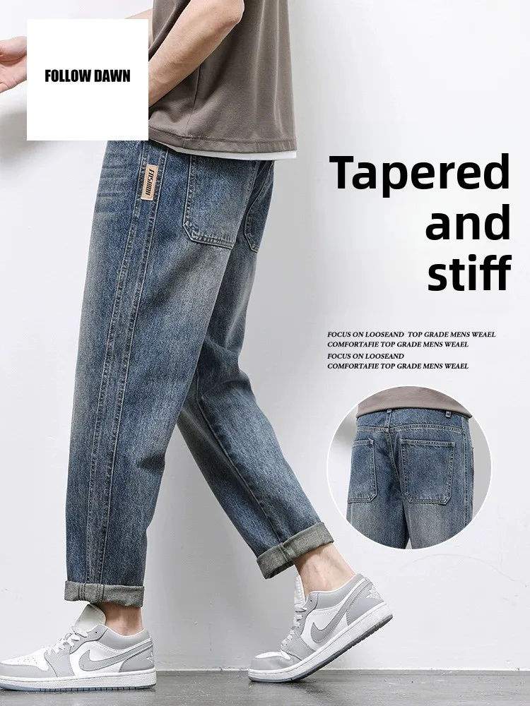 Heren losse pasvorm Amerikaanse Sle zomer dunne denim jeans Casual lange broek Harlan Nine Points rechte buis Vintage jeans