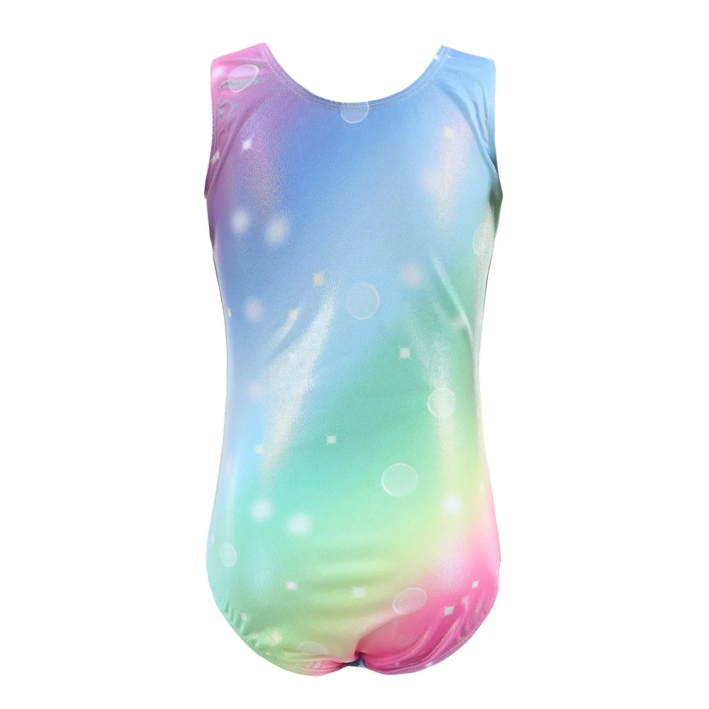 Rainbow Gradient Color Ballet Collant feminino, sem mangas, Elástico, Magro, Ginástica, Roupa Atlética, Crianças, 5-14 anos