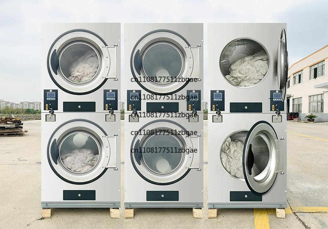 Double Dryer Laundry Machine Commercial Coin-Operated Stack Dryer 12kg 15kg 20kg Capacity Electric Stainless Steel Housing