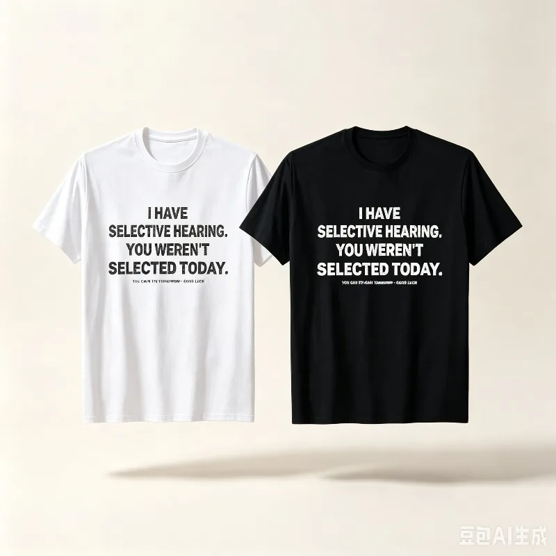 Selective Hearing T-Shirt Funny Sarcastic Quote Print Casual Short Sleeve  Tee Women Fashion Black White