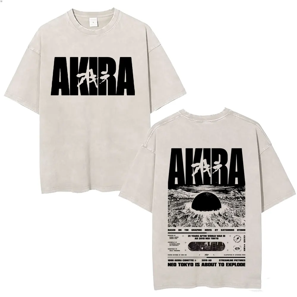 Japanese Science Fiction Cartoon Movie Anime Akira Shotaro Kaneda Vintage Washed T-shirt Fans Gift Men Manga Oversized T Shirts