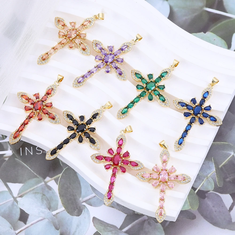 Juya Handmade 18K Real Gold Plated Opal Shell Christian Cross Charms For DIY Religious Christmas Gift Jewelry Making Supplies