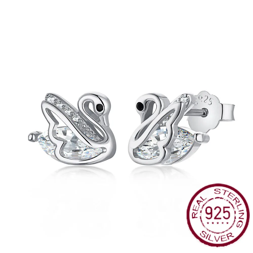 Pendientes de plata S925 para mujer, aretes de diamantes de alto carbono, diseño de cisne pequeño y único, lujo ligero y de alta calidad