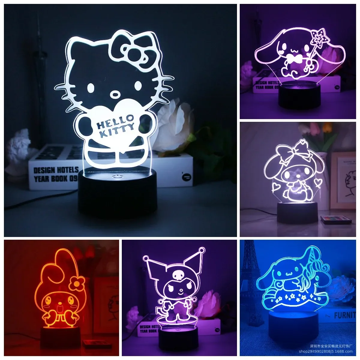 16 Colors Creative Sanrioed Hello Kitty Kuromi Cinnamoroll Figure 3D Night Light Girl Kawaii Atmosphere Light Decoration Toys