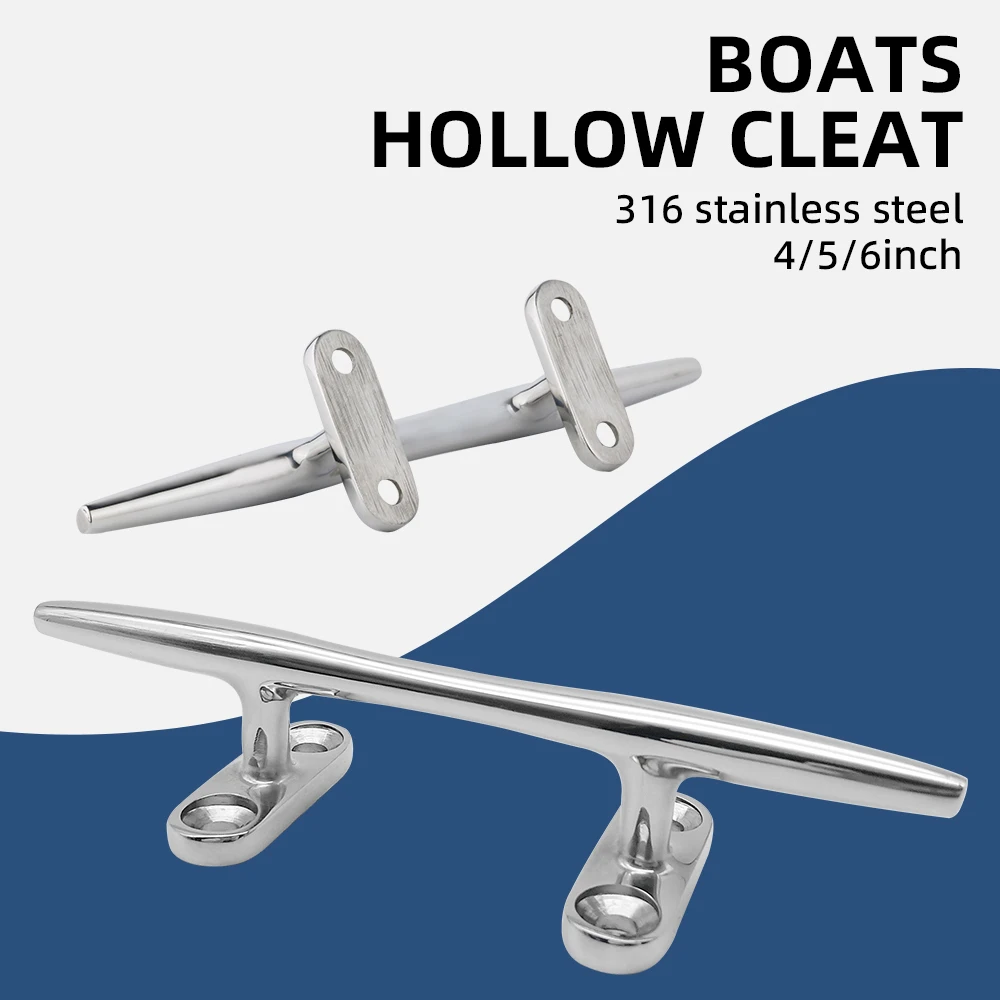 AndyMarine 4/5/6 inch Boats Hollow Cleat Polished Hardware Marine Stainless Steel Flat Deck Mooring Auto Yacht Accessories