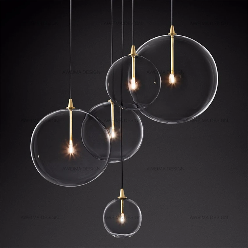 G4 single transparent glass ball pendant lights Nordic dining room bedroom bathroom hanging LED lamps decor lighting
