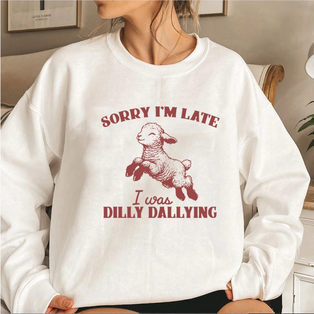 

Sorry I'm Late I Was Dilly Dallying Sweatshirt Baby Lamb Sheep Hoodie Cute Sheep Shirt Funny Animal Sweater Unisex Sweatshirts