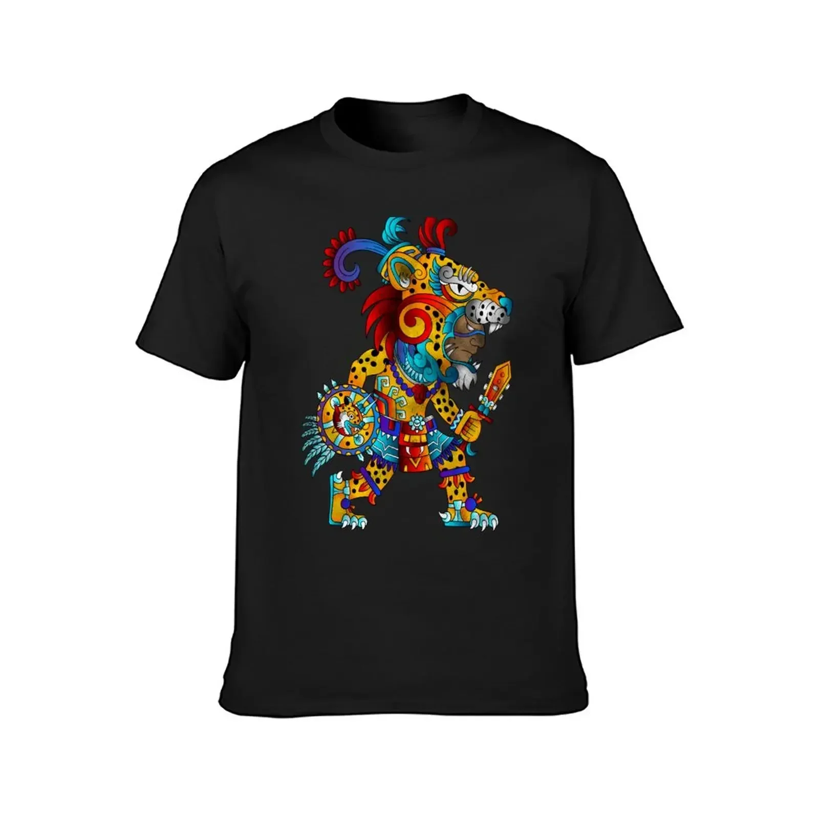 cartoon jaguar warrior mexico aztec T-Shirt summer tops aesthetic clothes quick-drying Men's cotton t-shirt