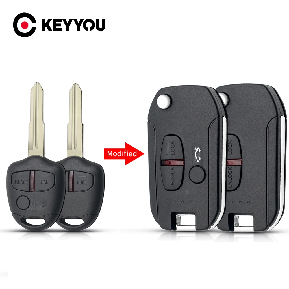 KEYYOU Right Blade Key Shell For Mitsubishi Lancer EVO Colt Outlander Mirage 3 Button Remote Flip Folding Fob Car Cover Case