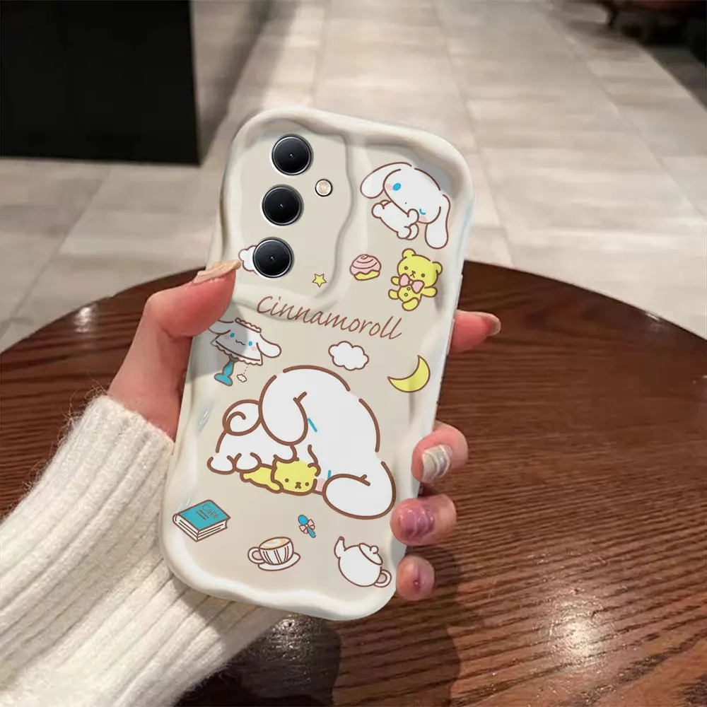 Cute Cinnamoroll 3D Wave Case per OPPO A98 A94 A93 A92 A79 A78 A76 A58 A57 A55 A38 A33 A17 A16 A15 2020 4G 5G Cover posteriore