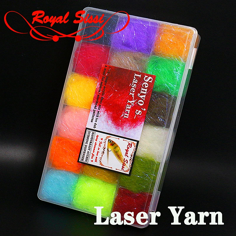 Royal Sissi 18colors wholeset Senyo's laser yarn dubbing dispenser fly tying hair fiber yarn for knitting streamer pattern flies