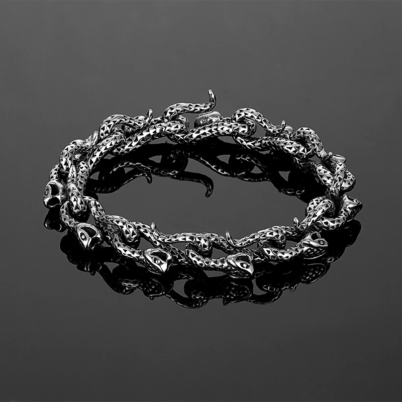 

Male Punk Goth Bracelet Stainless Steel Cuban Chain Viper Snake Bracelet For Men's Fashion Animal Link hand Chain Gift wholesale