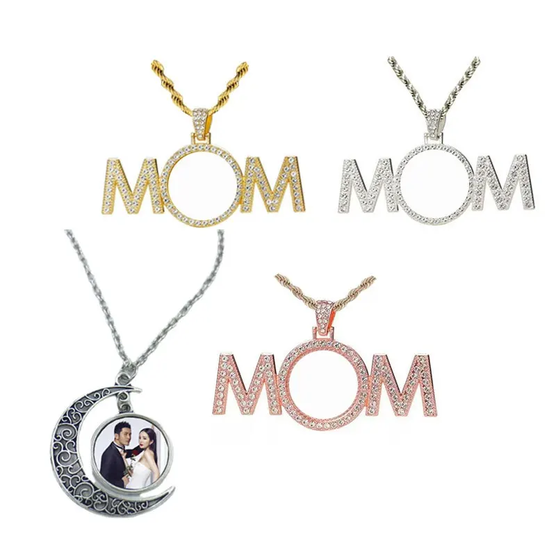 UV Customized Blank Necklace Creative Flower Chain With Printed Photo Aluminum Plate Diamond Necklace Personalized Moon Necklace