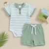 4049-d9a669.jpg Baby 2-Piece Summer Outfit – Striped Romper & Elastic Shorts Set (0–18 Months)