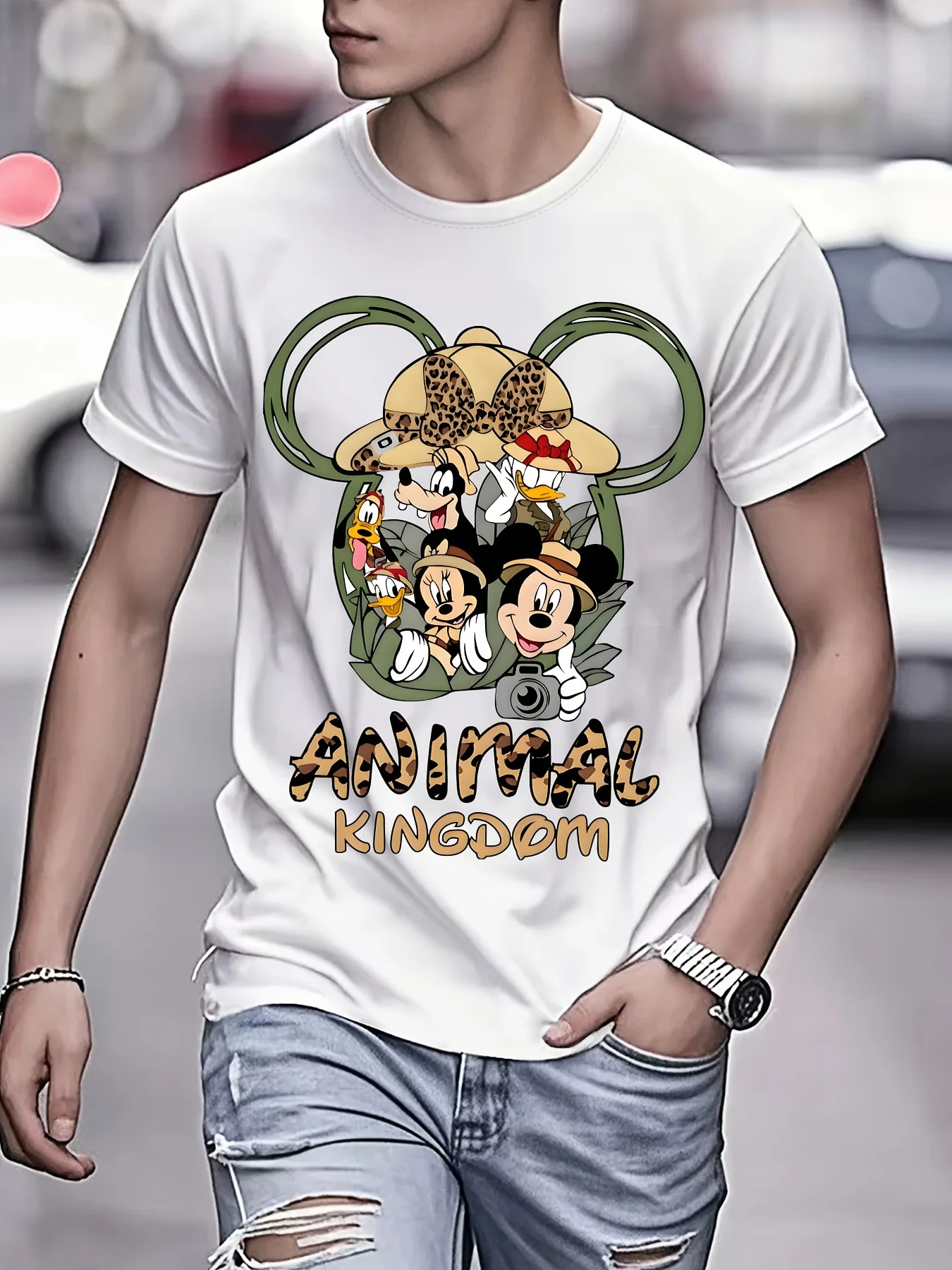 

Мужская винтажная спортивная футболка Disney с Микки и друзьями «Королевство животных», повседневная свободная посадка с круглым вырезом и короткими рукавами, идеальный подарок