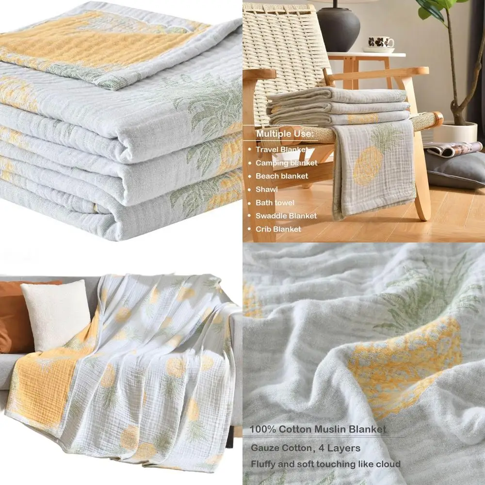 

Хлопковое муслиновое одеяло королевского размера, 104x92, винтажный стиль, двустороннее и дышащее для улицы и дома