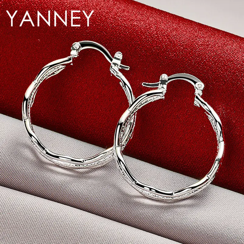 New 925 Sterling Silver 27MM Multi-Layered Round Fine Hoop Earrings For Wedding Women Charm Gifts Fashion Jewelry Accessories