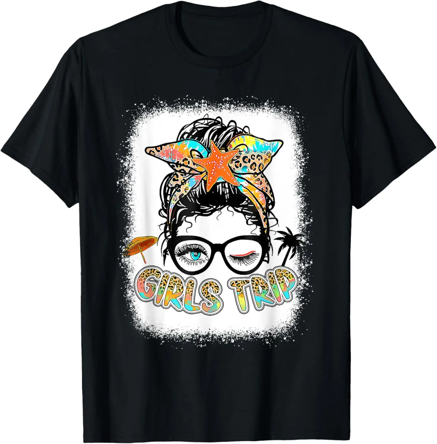 

Girls Trip 2022 Tshirts For Women Messy Bun Leopard T-Shirt