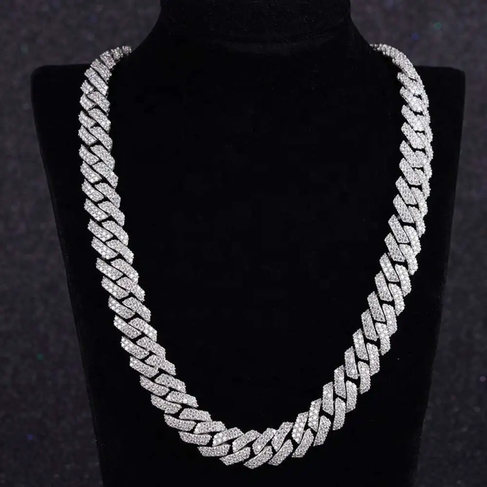 Hip Pop Sterling Silver Moissanite Diamond Cuban Link Chain Necklace