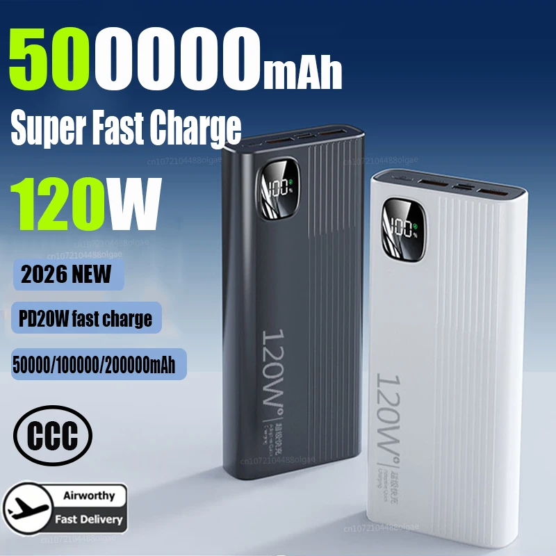 500000mAh 120W High Capacity Power Bank Super Fast Charging CCC Portable Battery Charger for iPhone 12-17 Samsung 2026