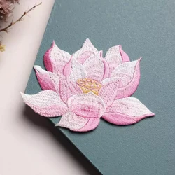 1Pc Pink Lotus Flower Patch for Clothing Iron on Sticker Dress Bags Applique DIY Decoration