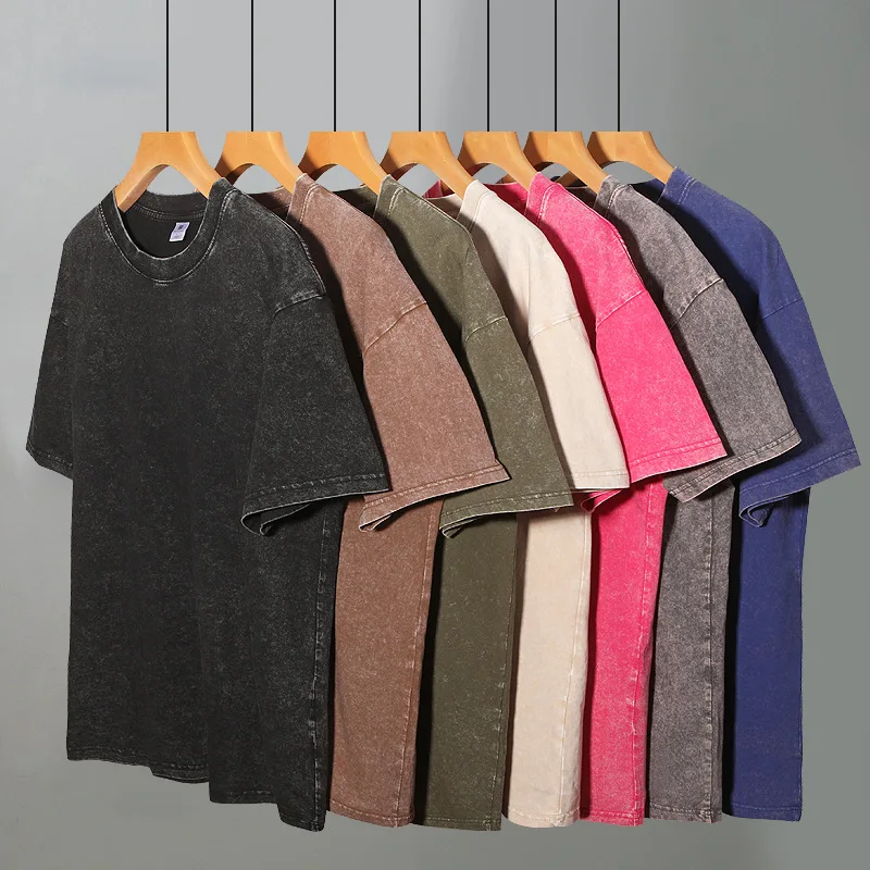

1pcs Pure Cotton Mans Large Size T Shirts Mens Summer Vintage Clothes Washed Tees American Casual Short Sleeve Basic Males Tops