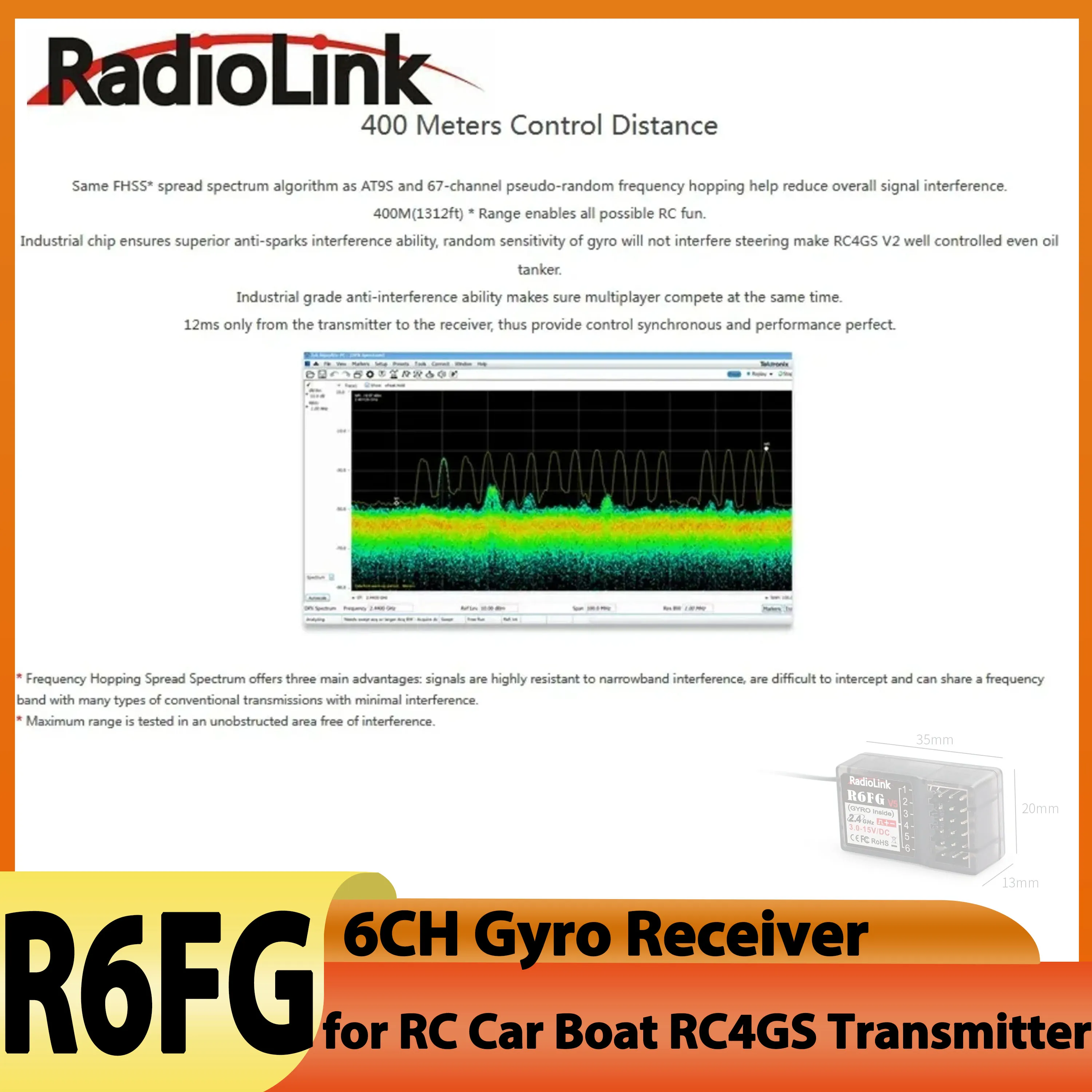 

RadioLink R6FG V5.1 6CH Gyro Receiver 6 Channel 2.4G Radio System for RC Car Boat RC4GS Transmitter Remote Control Model Parts