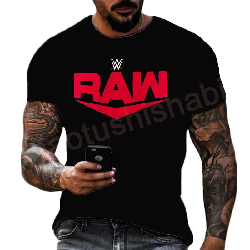 2023 Summer Men's 3D Printing Famous Wrestler RAW T-shirt Children's Street Round Neck Sports Large Top