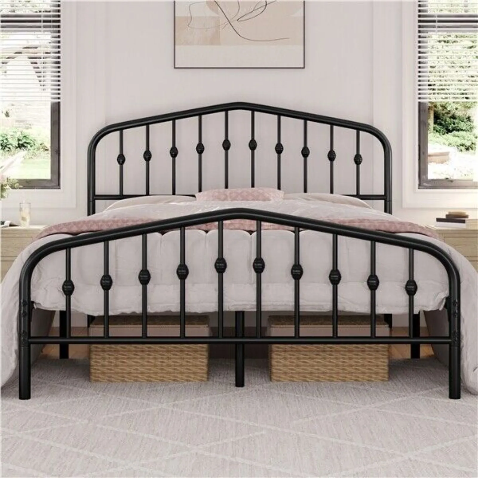 

Twin/Full/Queen Bed Frames Metal Platform Bed with Arched Headboard/Footboard United States