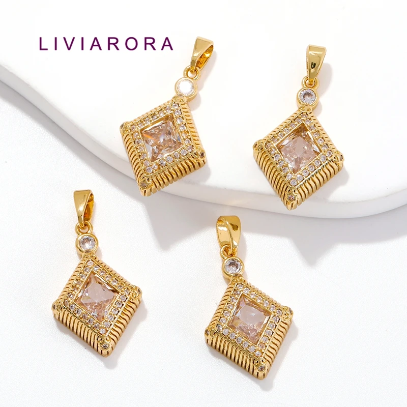 1/2/3Pcs 18K Gold Plated Brass With Zircon Rhombus Square Textured Rope Edge Charms Pendant For Jewelry Making Necklace Making