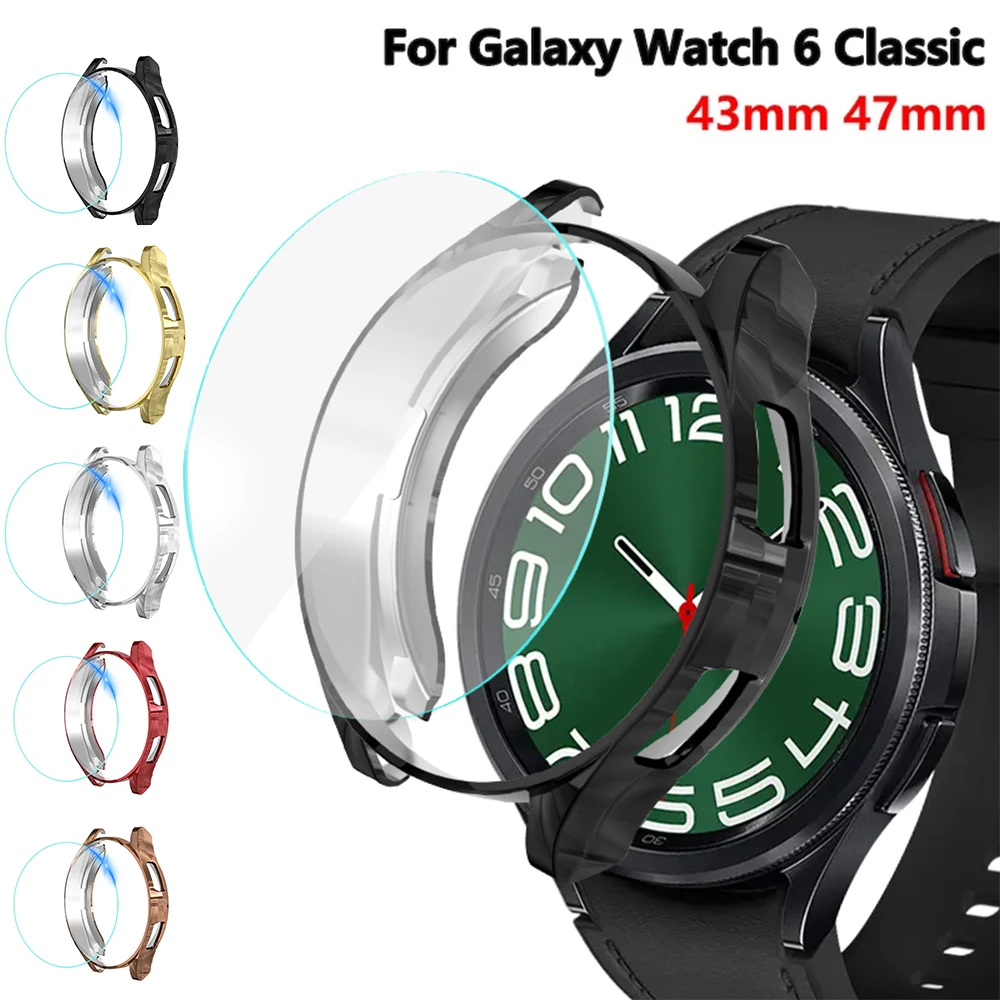 

Glass+Case for Samsung Galaxy Watch 6 Classic 43mm 47mm ,Soft TPU Screen Protector Case for Galaxy Watch 6 Classic 47mm 43mm