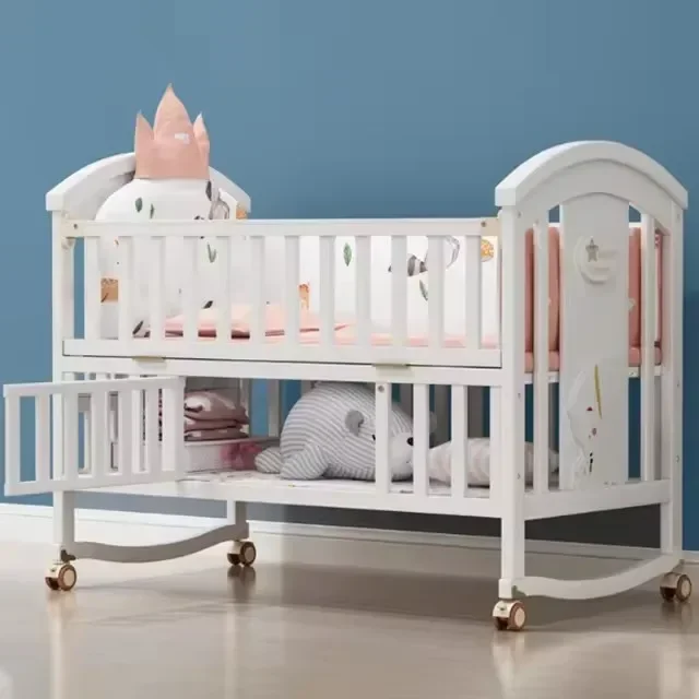 # Hot Sales Multifunctional Pine Baby Cradle Modern Design Newborn Movable Children's Bedroom Furniture Crib Bedding Set Sleep
