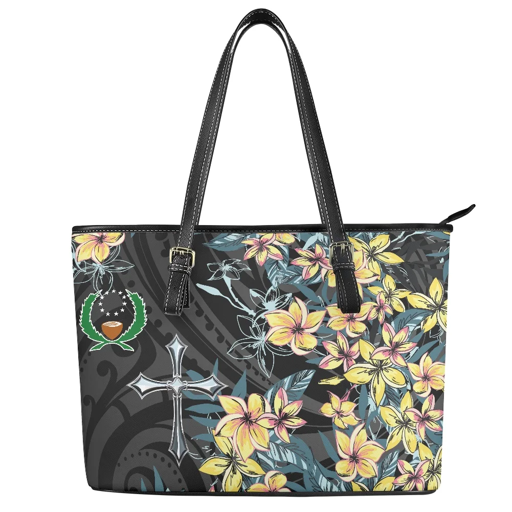 New Polynesian traditional tribal style Pattern Print custom Large Leather Tote Bag Shoulder Ladies Handbags and purses