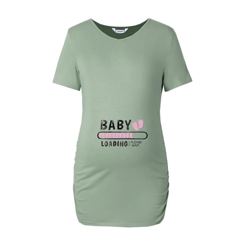 PatPat Cotton Maternity Nursing Tee Short-Sleeved Ruched Side Casual Letter Print