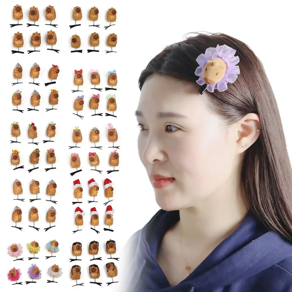 

6pcs Cute Cartoon Capybara Spring Hair Clip Kawaii Funny Children Headwear 3D Plush Hairpin DIY Capybara Hair Accessories