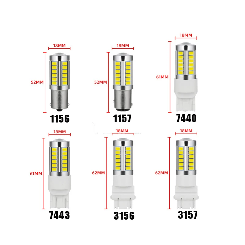 2/4/8pcs PY21W Ba15s 1156 Bay15d 1157 LED Bulb Turn Signal Lights DRL Fog Tail Brake Reverse Parking Lamps 12V 33SMD 7000K White