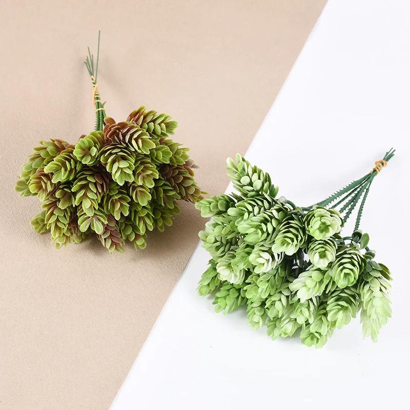 6pcs/Bundle Artificial Pine Cone Pineapple Grass Fake Plant Plastic Flowers Pompon Wedding Home Decoration DIY Candy Gifts Box