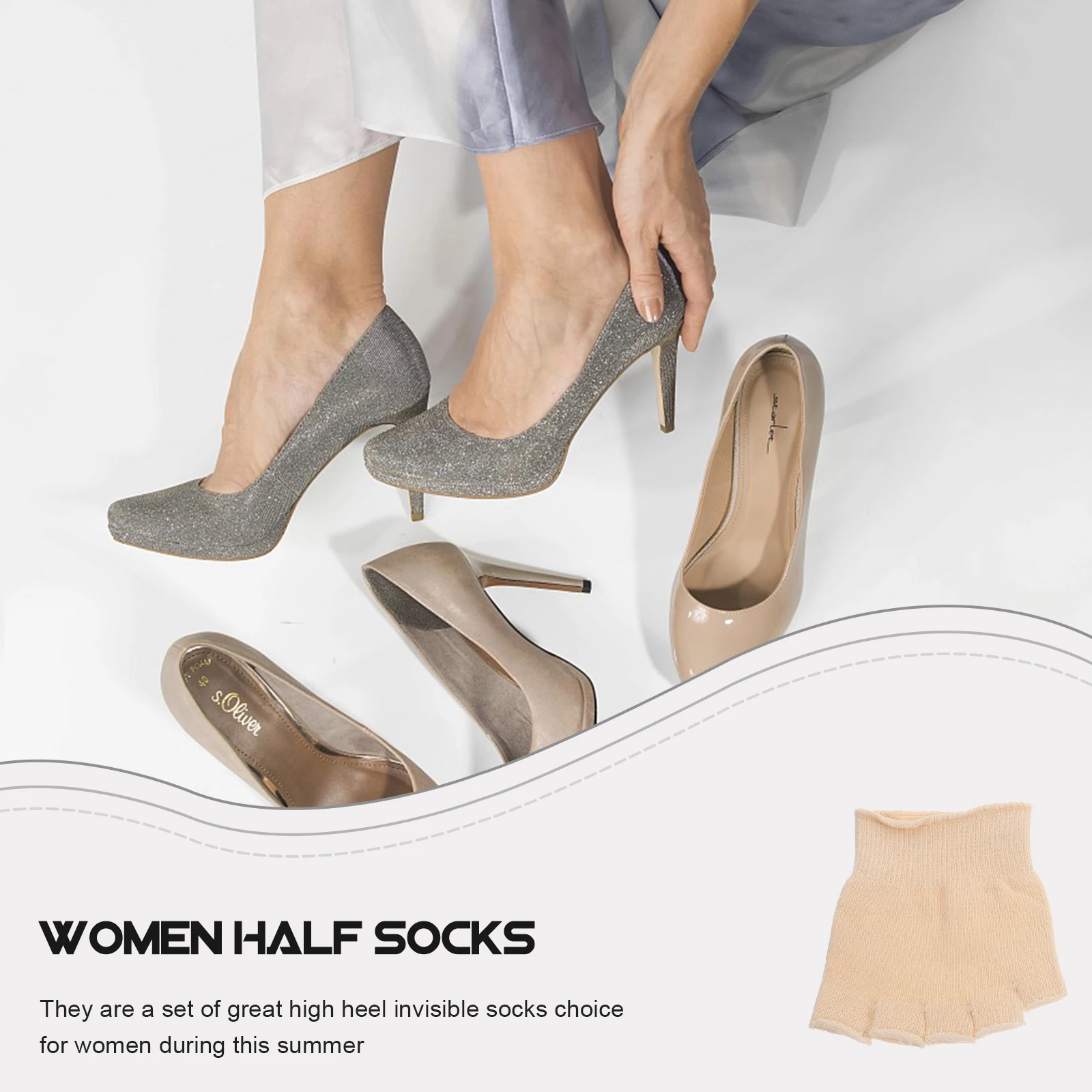 

Sweat Absorbing Half Dispensing Toe Seamless Five Fingers Women High Heel Forefoot Socks Invisible Toe Socks Comfortable Casual