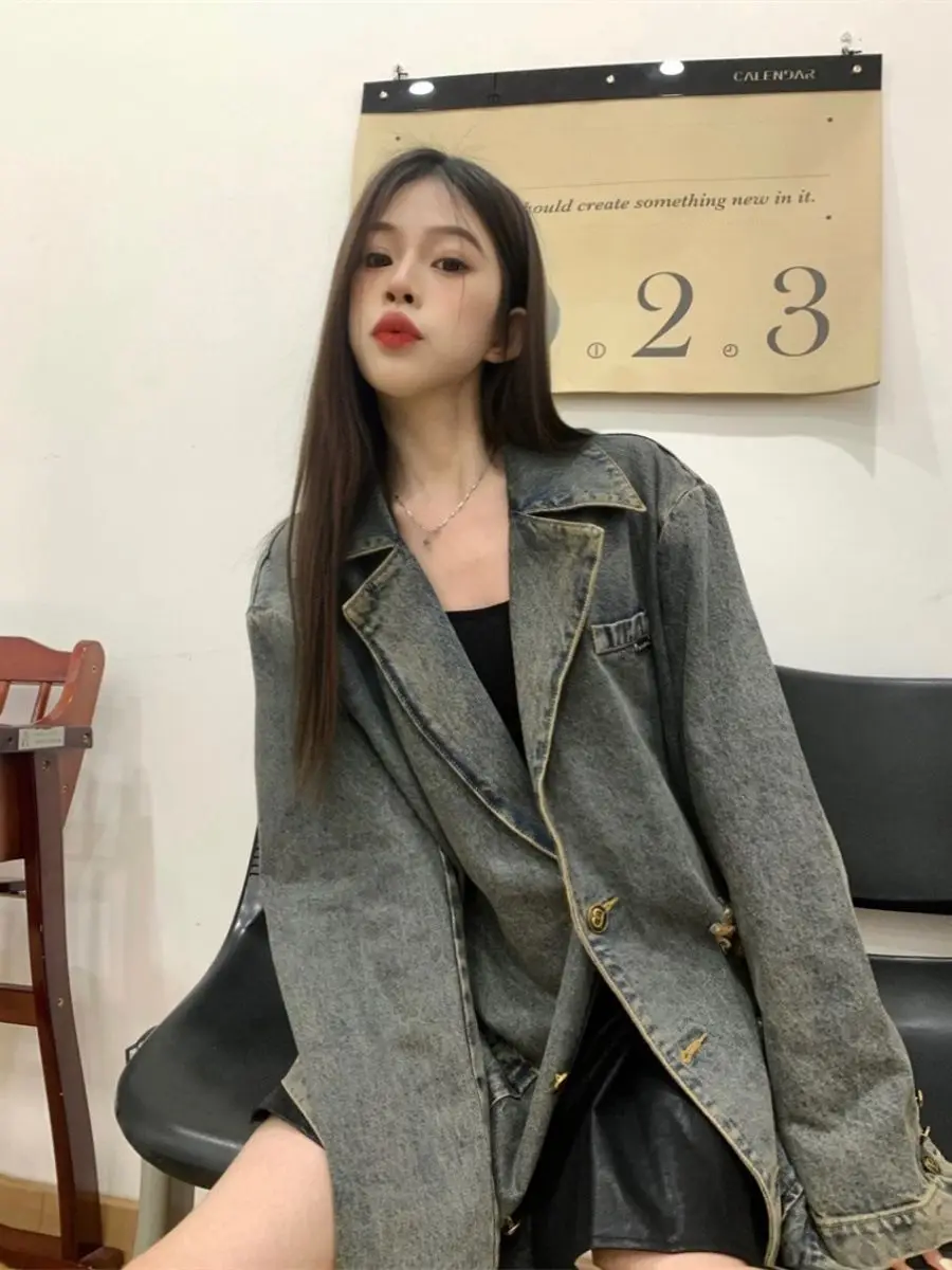 

Denim Coat Unique Spring Summer Woman Jacket Womens Velvet Gentle Romantic Raglan Balloon Sleeved Spliced O-Neck Festival Baddie
