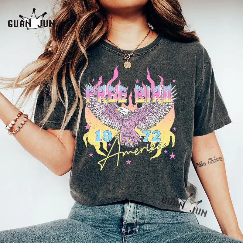 

Free Bird America Vintage Graphic T-Shirt Men's Punk Hip Hop T-Shirts for Men Women Gothic Rock Tee Shirt Streetwear Tops