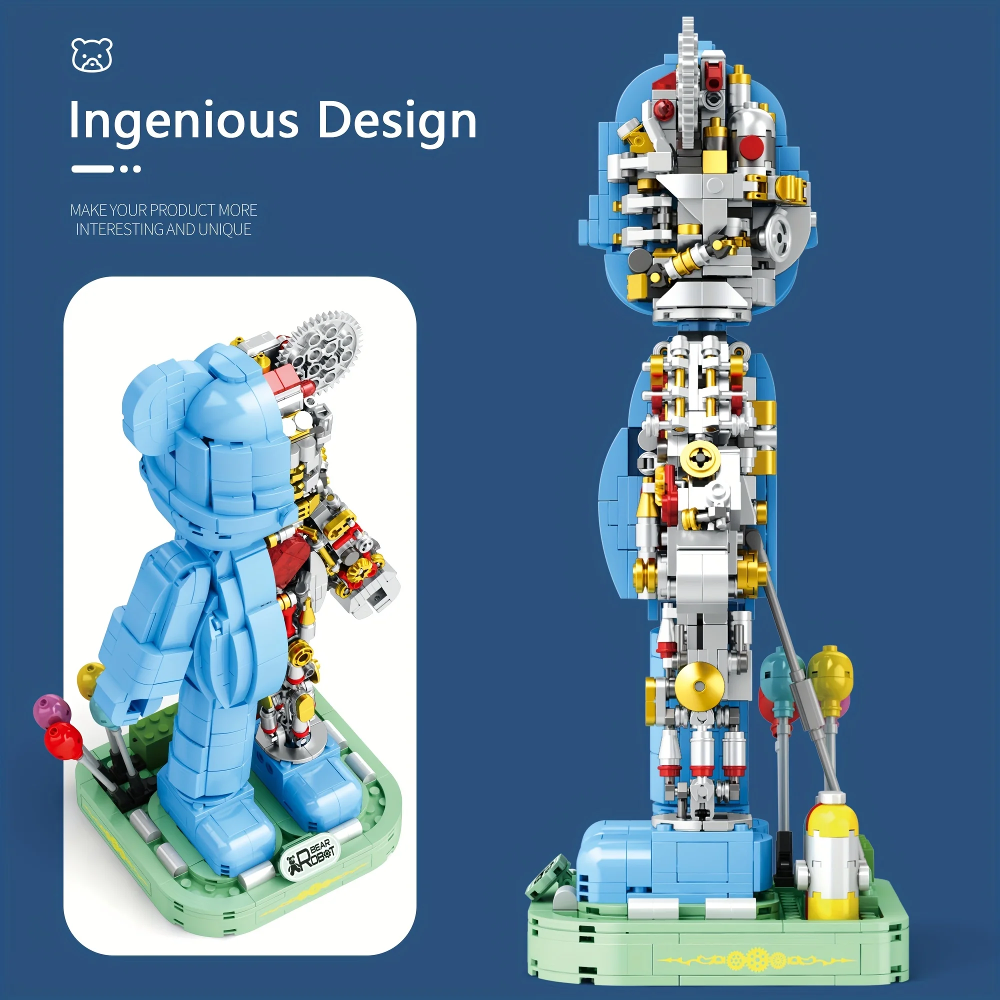 1160pcs blaue halbe Maschinen tragen Bausteine niedliche Ausrüstung Bär Modell Ziegel Desktop-Dekoration Spielzeug für Kinder Weihnachts geschenke