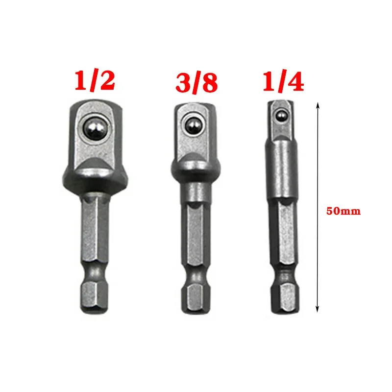 Jeu d'embouts d'extension électrique pour perceuse, adaptateur de douille, 1/4 ", 3/8", 1/2 ", adaptateur de tige hexagonale de qualité porteurs pour perceuses, 3 pièces par jeu